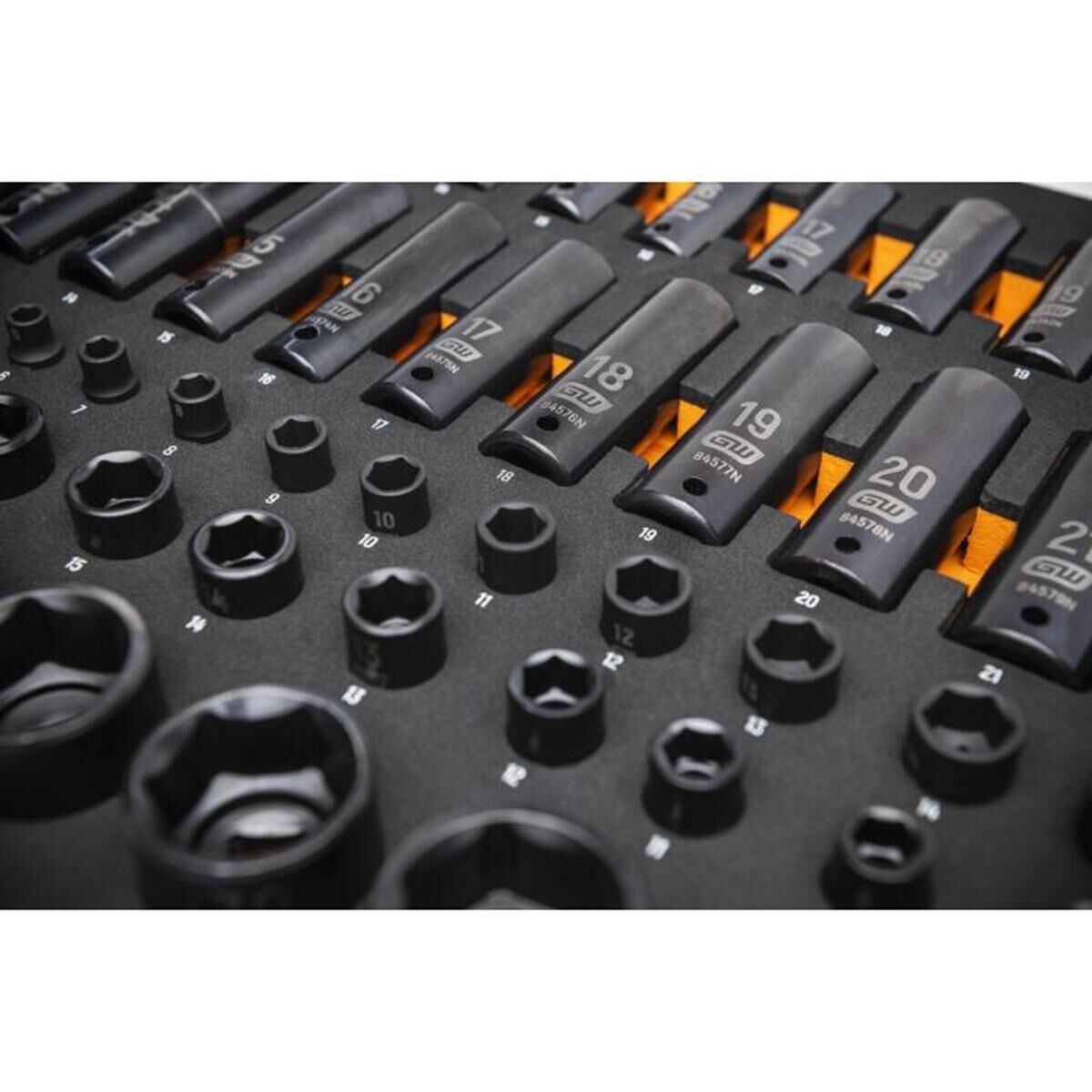66 PIECE 1/4&rdquo;, 3/8&rdquo;, 1/2&rdquo; DRIVE 6 POINT METRIC IMPACT SOCKET SET IN FOAM STORAGE TRAY, , scaau_hi-res