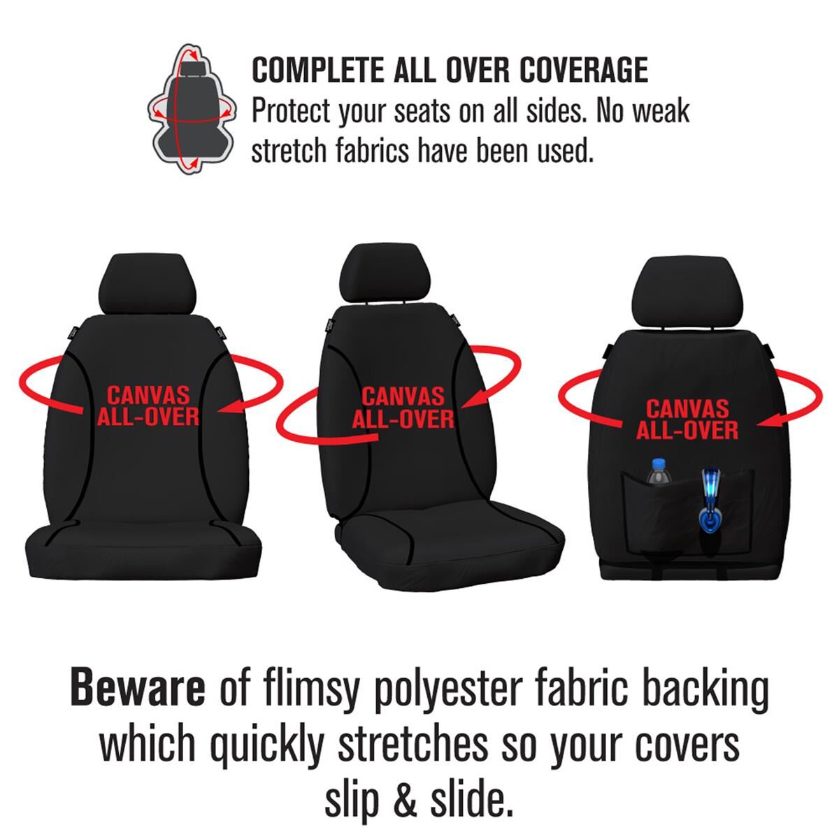 TRADIES CANVAS READY MADE SEAT COVERS - FRONT, BLACK, SUITS MITSUBISHI PAJERO SPORT, , scaau_hi-res