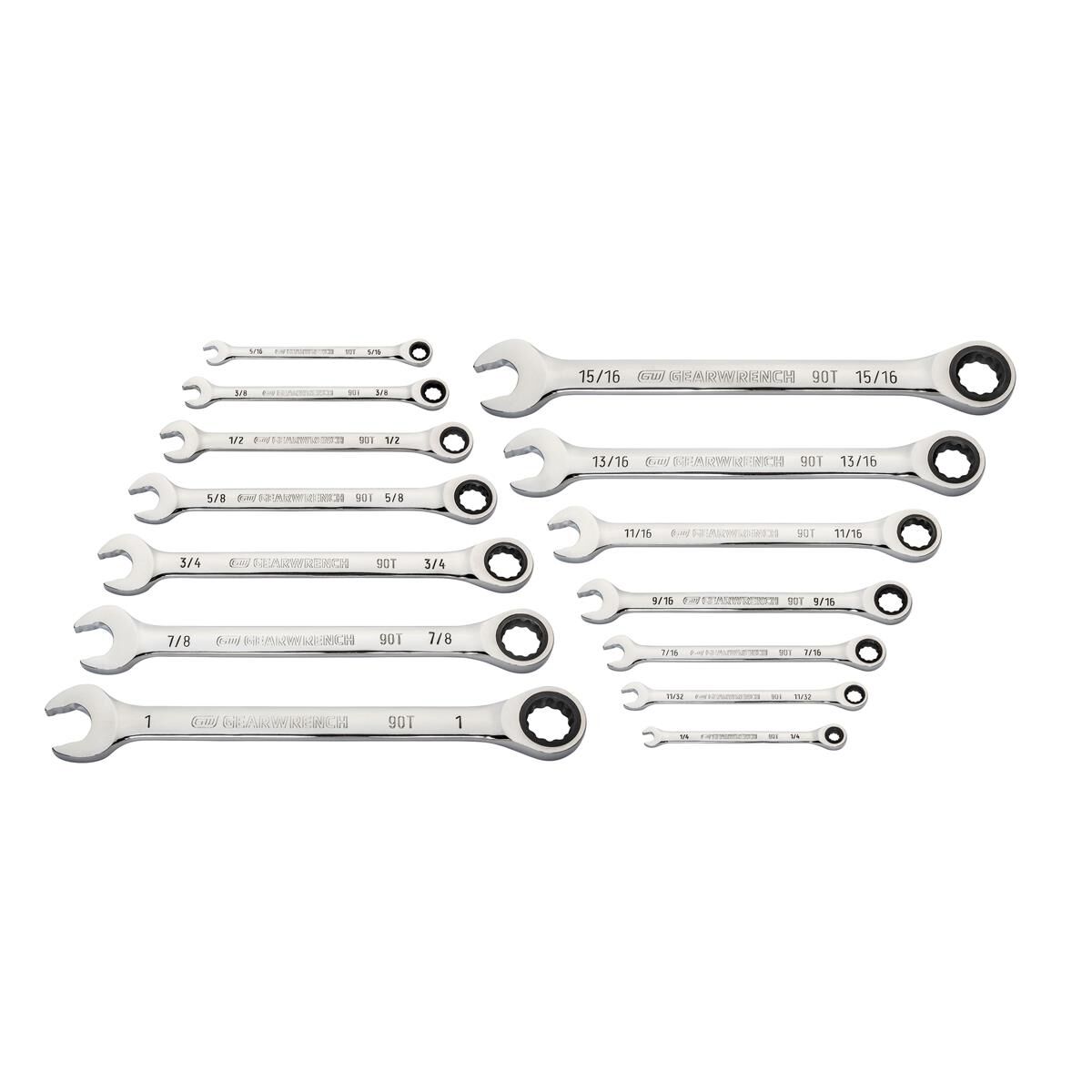 14 PIECE 90-TOOTH 12 POINT SAE COMBINATION RATCHETING WRENCH SET, , scaau_hi-res
