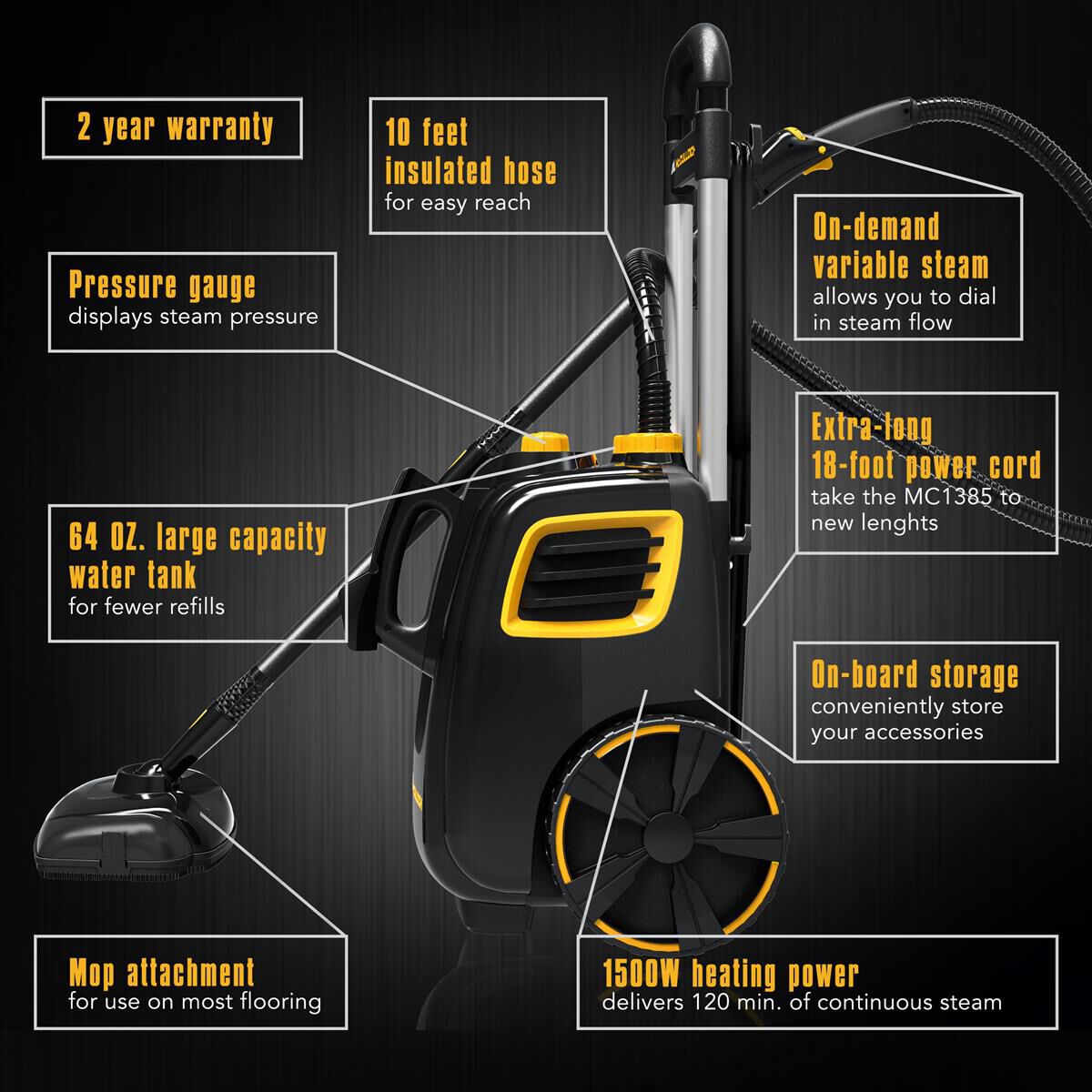 MCCULLOCH MC1385 DELUXE CANISTER STEAM CLEANER, , scaau_hi-res