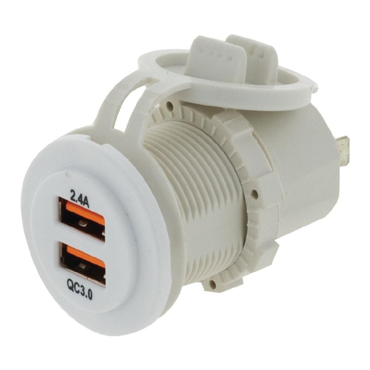 DUAL USB WHITE SOCKET PORT 1 2.4A PORT 2: QC3.0 NON LED, , scaau_hi-res