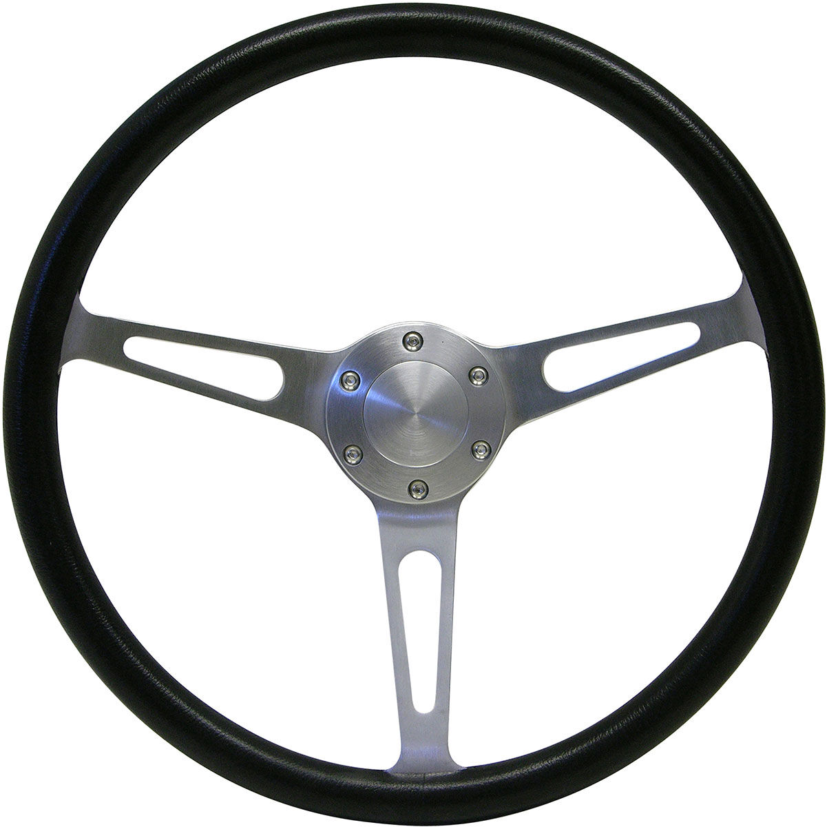 Steering Wheel Poly 15" Classic Brushed Alloy Slotted, , scaau_hi-res