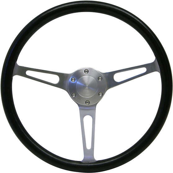 Steering Wheel Poly 15" Classic Brushed Alloy Slotted, , scaau_hi-res