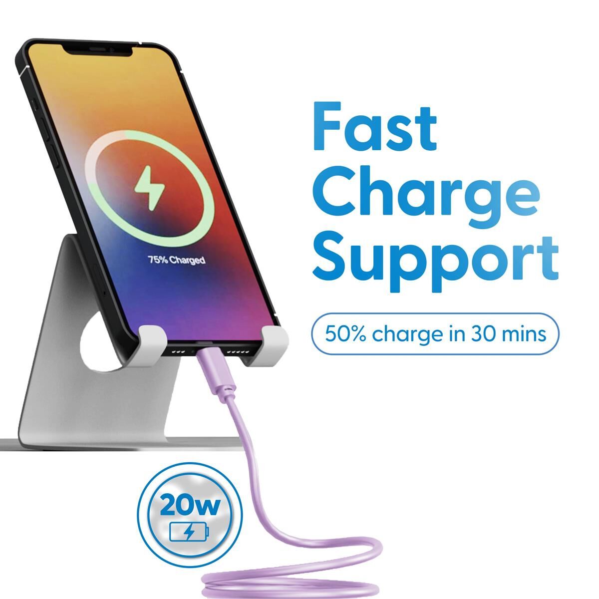 LASER MFI LIGHTNING CABLE 2 PACK &ndash; 2M, FAST CHARGE, BLACK/PURPLE, APPLE CERTIFIED, , scaau_hi-res