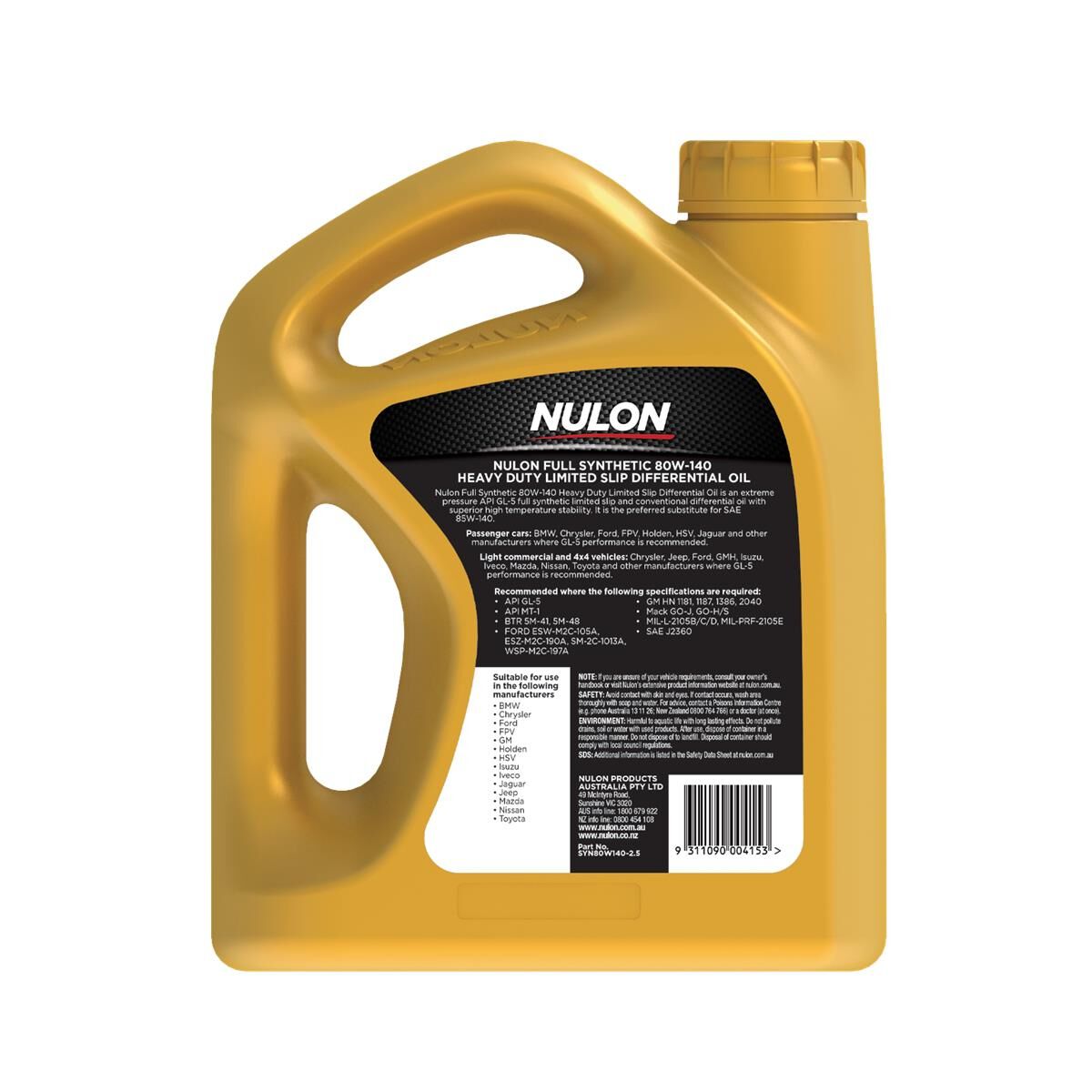 NULON 2.5LT 80W/140 SYNTHETIC GEAR OIL, , scaau_hi-res