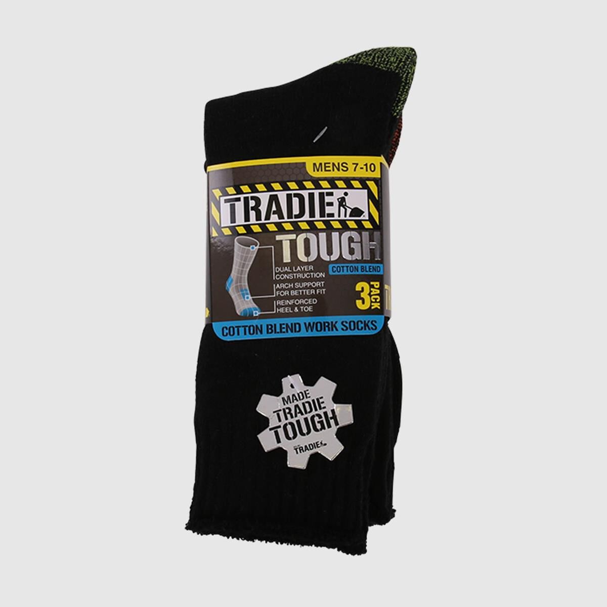 TRADIE MENS 3PK COTTON CREW SOCK BLACK 7-10, , scaau_hi-res