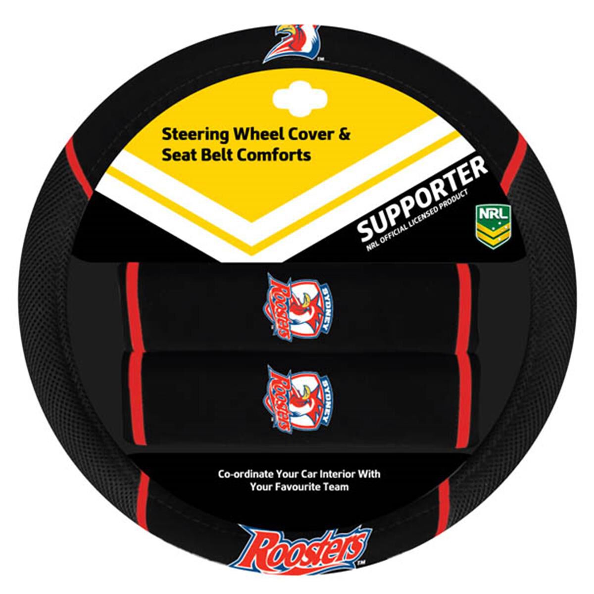 Seat Belt Covers AFL Steering Wheel Cover Sydney Swans Universal Fit 