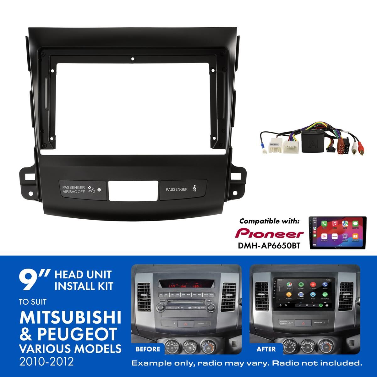 9" HEAD UNIT INSTALL KIT TO SUIT MITSUBISHI PEUGEOT 2010-2012, , scaau_hi-res