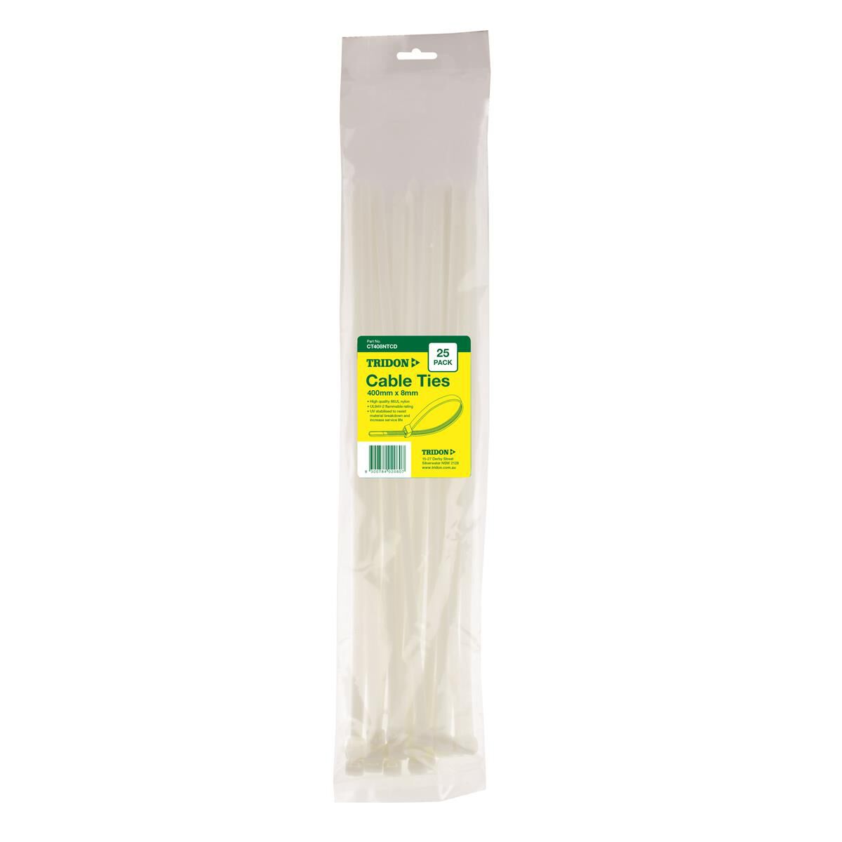 TRIDON CABLE TIE NATURAL 400X8MM PK25, , scaau_hi-res