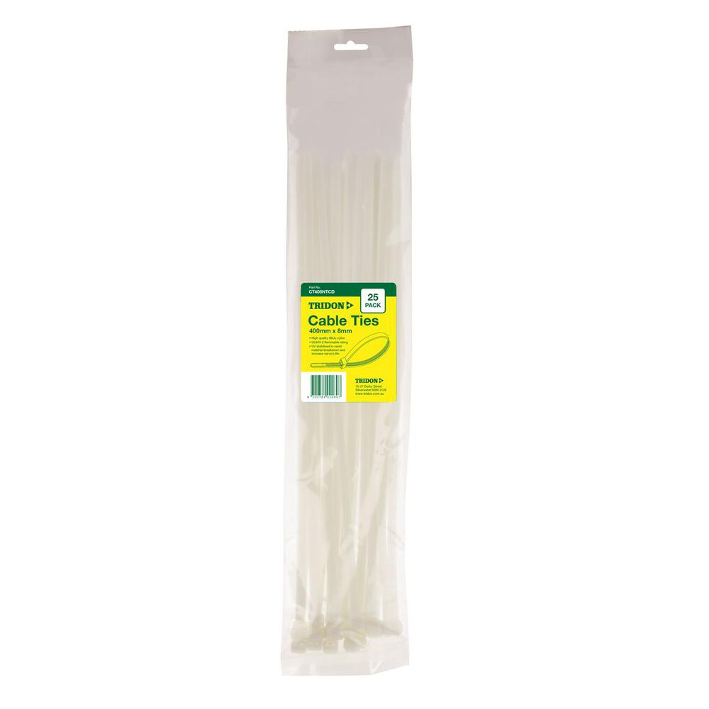 Tridon Cable Ties Natural, 400mm, 25 Pack, 8mm, CT408NTCD