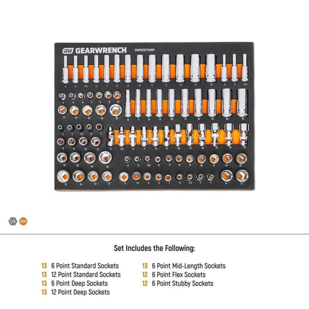89 PIECE 1/4&rdquo; DRIVE MASTER METRIC SOCKET SET IN FOAM STORAGE TRAY, , scaau_hi-res