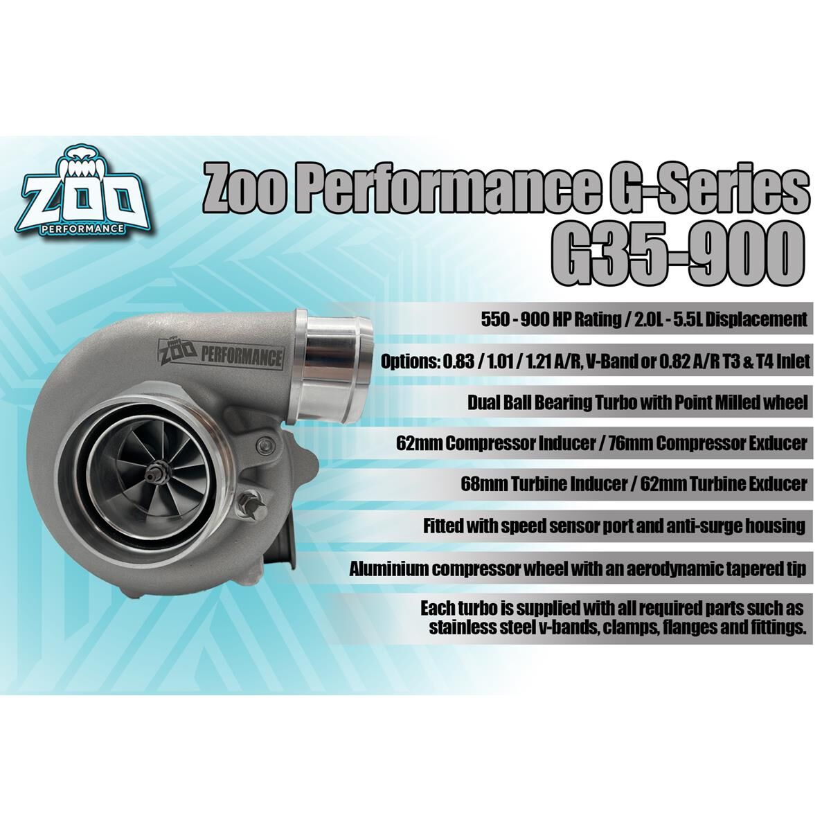 G35 SERIES 62MM TURBO 900HP 0.82 A/R T4 INLET, , scaau_hi-res