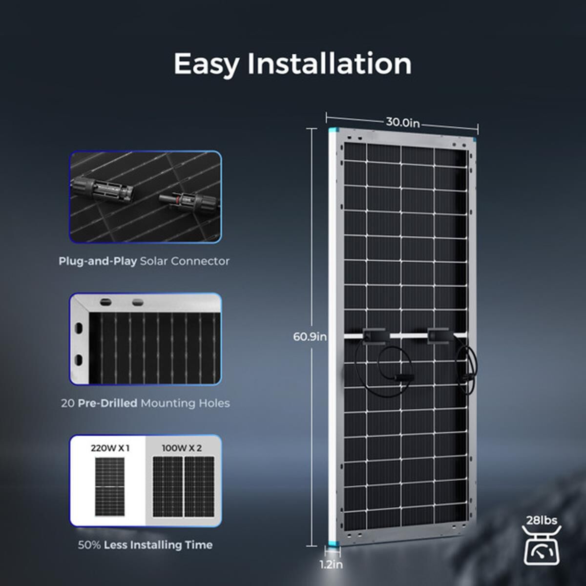 BIFACIAL 220 WATT 12 VOLT MONOCRYSTALLINE SOLAR PANEL, , scaau_hi-res