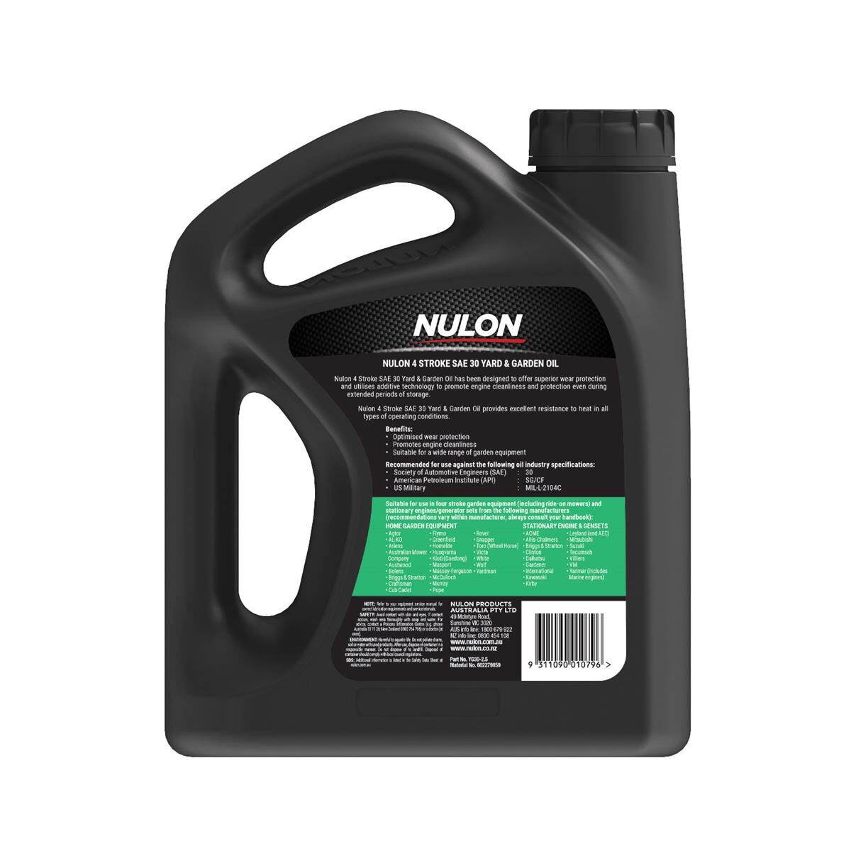 2.5L NULON YARD & GARDEN MINERAL SAE30, , scaau_hi-res