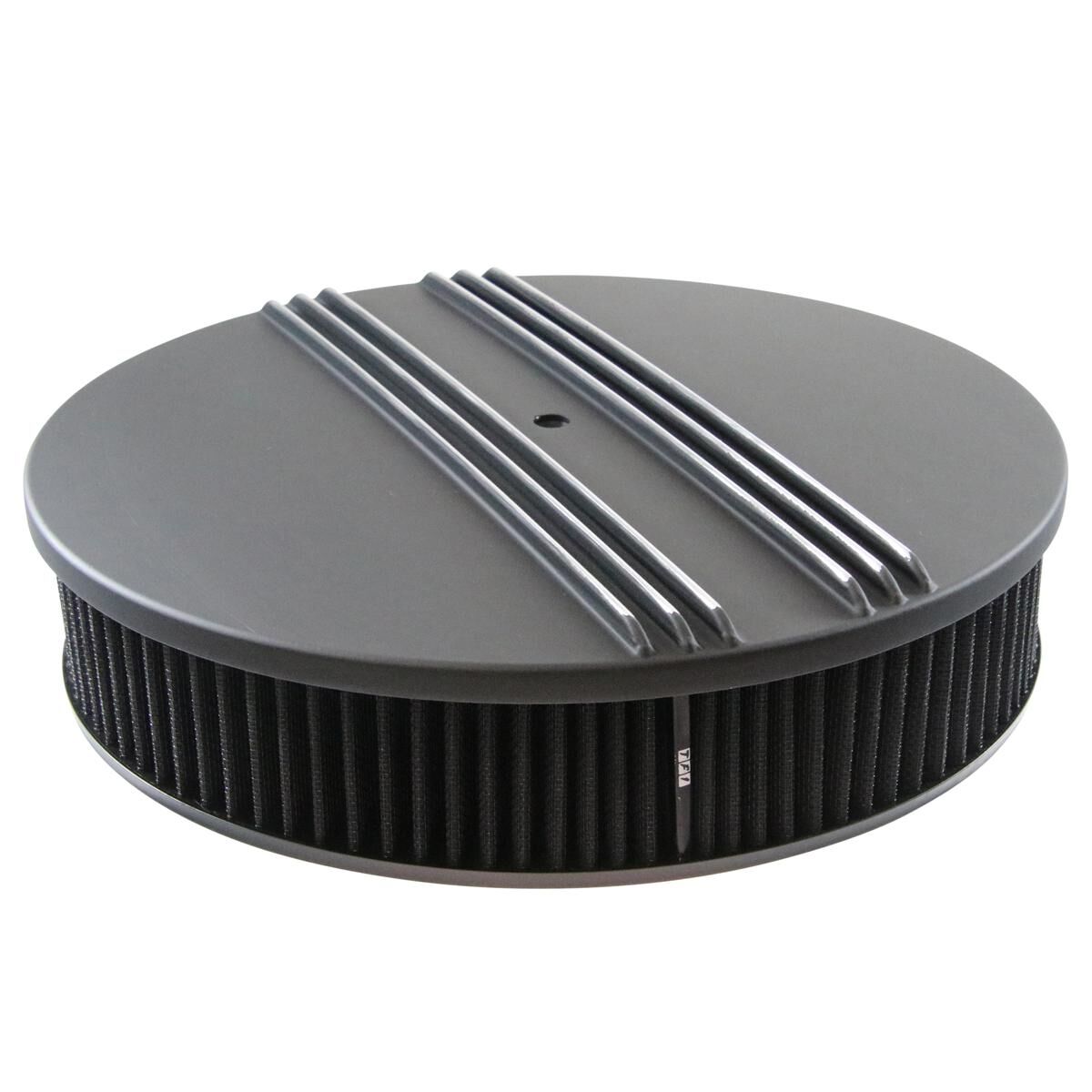 Air Cleaner 14 x 3 Round Black Aluminium Half Finned Black Element, , scaau_hi-res