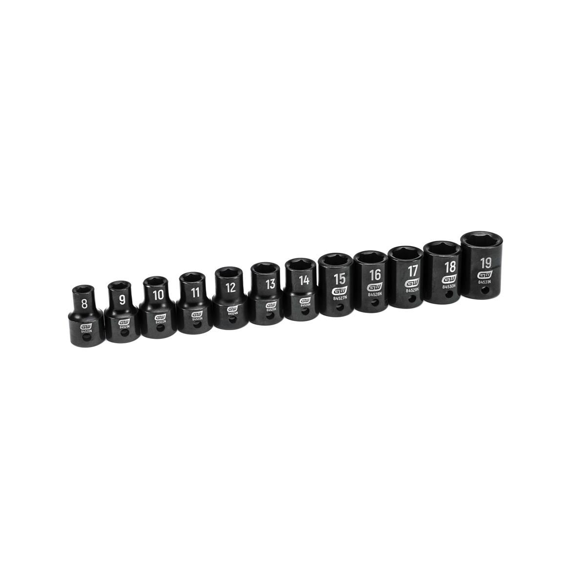 12 PC. 1/2&rdquo; DRIVE 6 POINT STANDARD IMPACT METRIC SOCKET SET, , scaau_hi-res