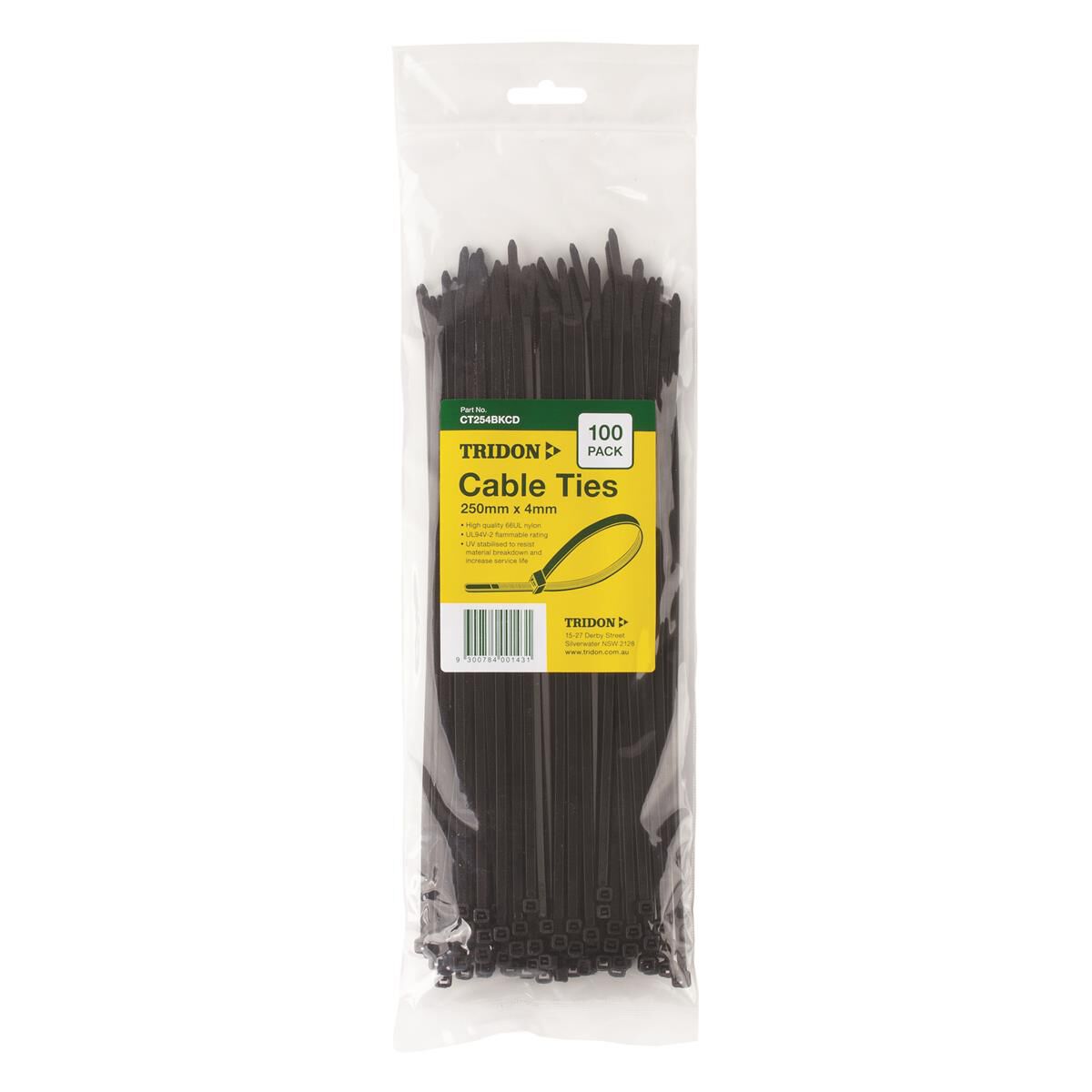 TRIDON CABLE TIE BLACK 250X4MM PK100, , scaau_hi-res