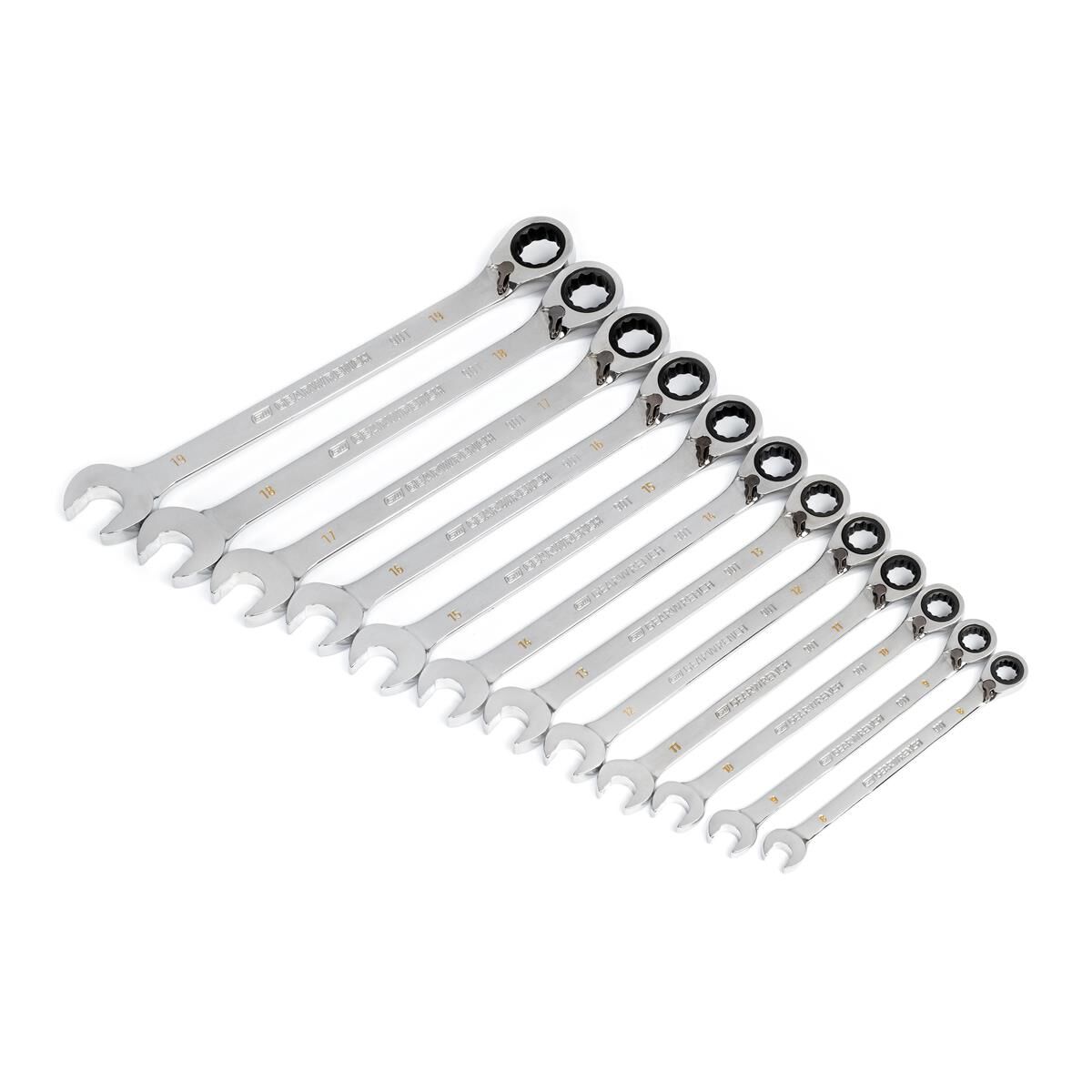 12 PIECE 90-TOOTH 12 POINT METRIC REVERSIBLE RATCHETING WRENCH SET, , scaau_hi-res