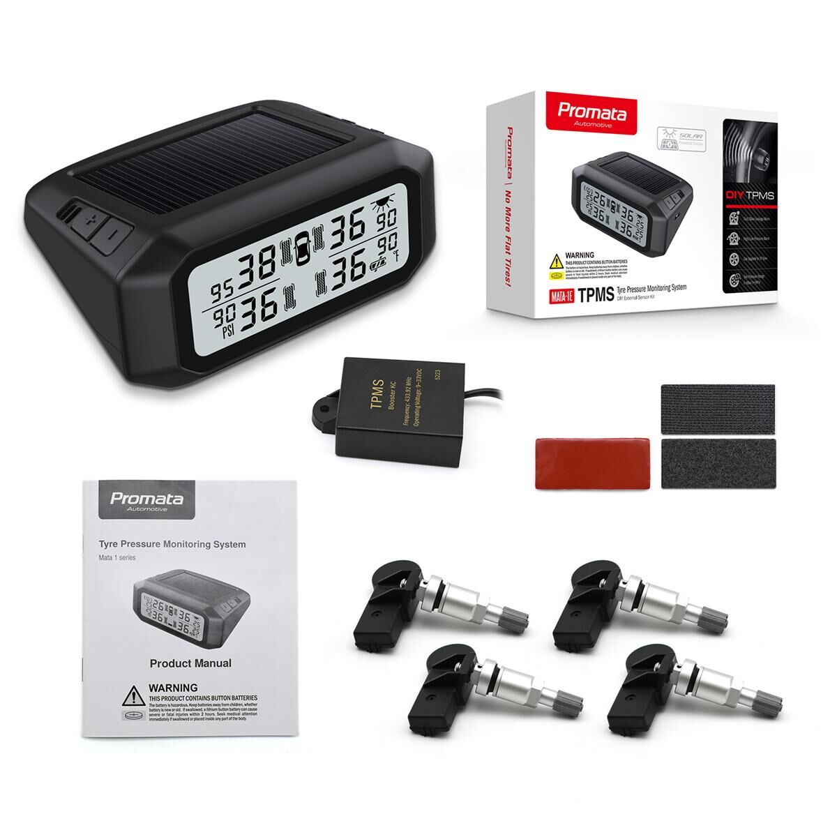 Promata Mata 1 EZsync Wireless Pairing Tyre Pressure Monitor - 4 Internal Sensors - With Booster 25 Meters 25 Meters, , scaau_hi-res