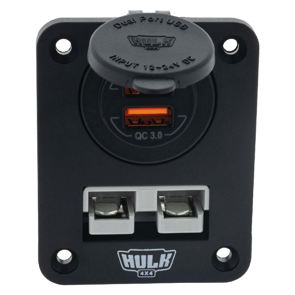 DOUBLE FLUSH MOUNT HOUSING 50amp ANDERSON STYLE PLUG & USB SOCKET BLU LED, , scaau_hi-res
