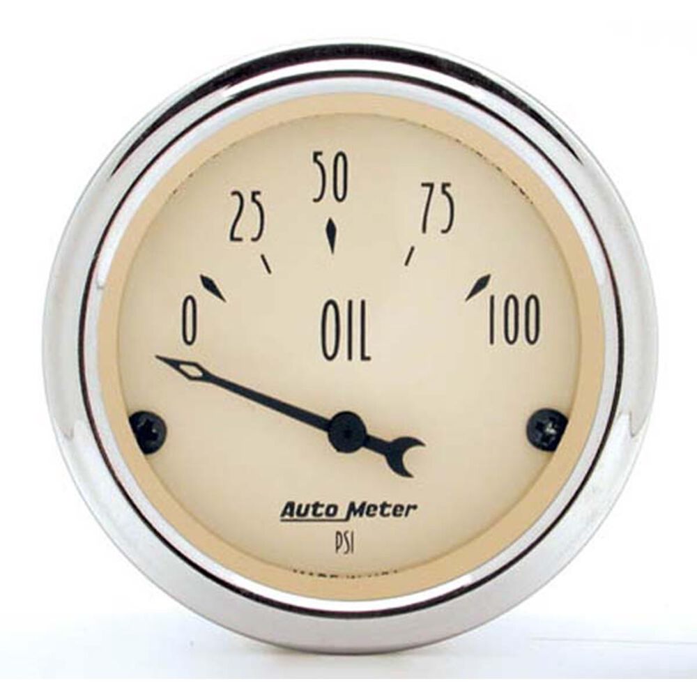 Autometer Antique Beige Oil Pressure Gauge Electric - 0 - 100 PSI, 2 1/