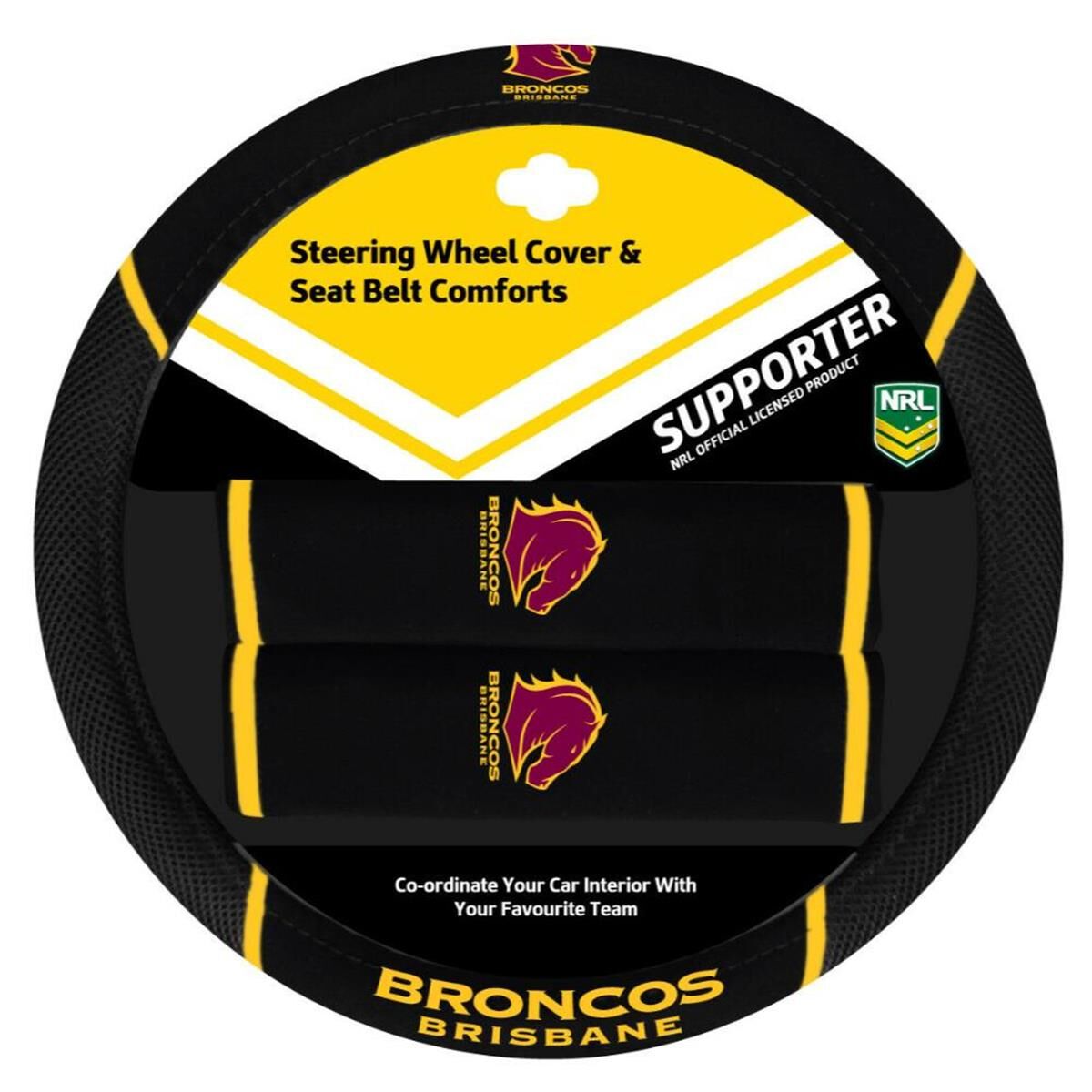 NRL STEERING WHEEL COVER & SEAT BELT BUDDIES - BRISBANE BRONCOS - ACNRL BROACC, , scaau_hi-res