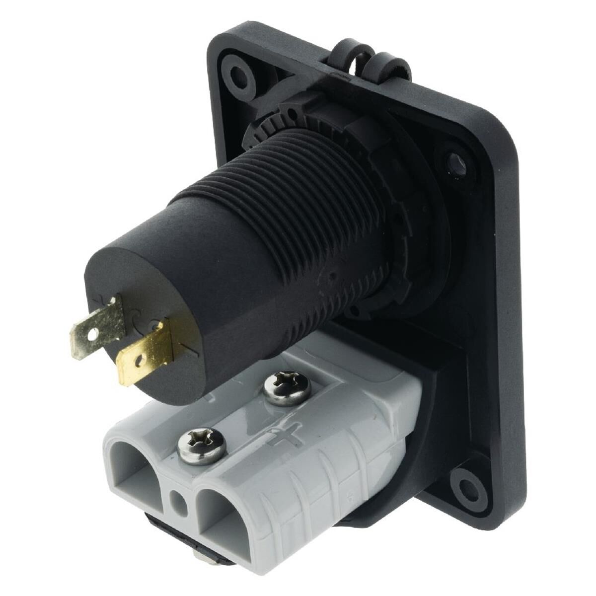 DOUBLE FLUSH MOUNT HOUSING 50amp ANDERSON STYLE PLUG & USB SOCKET BLU LED, , scaau_hi-res