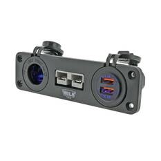 TRIPLE FLUSH MOUNT HOUSING 50amp ANDERSON STYLE PLUG & ACC,USB & BLU LED, , scaau_hi-res