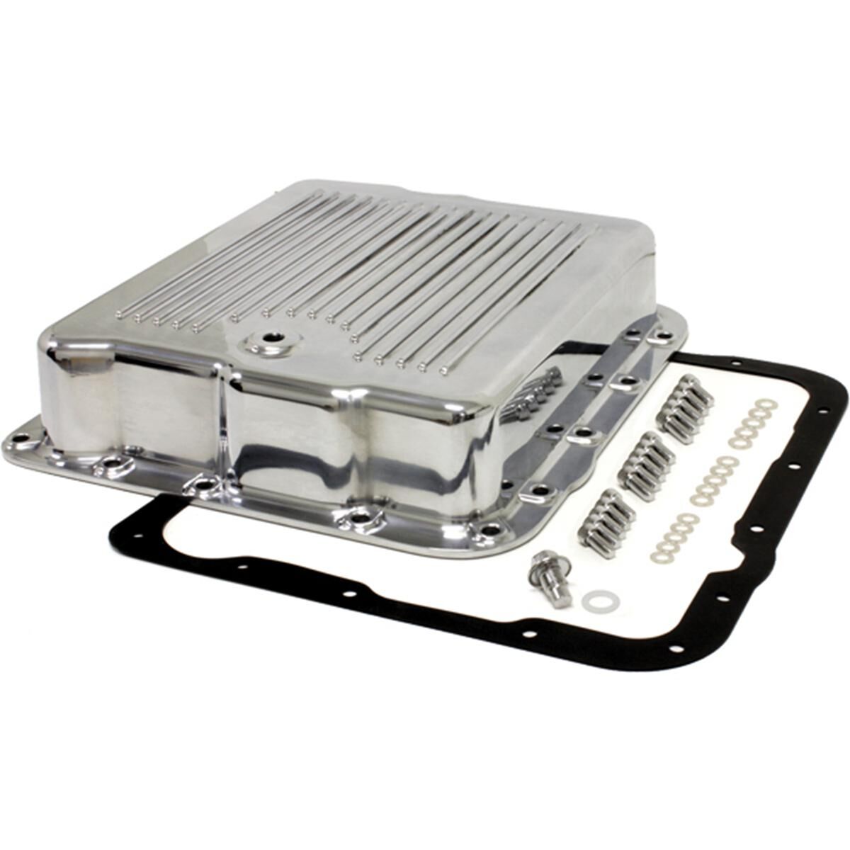 Transmission Pan GM Turbo 700R4 4L60E-4L65E Polished Alloy 2-7/8" Depth with Gasket + Bolts, , scaau_hi-res
