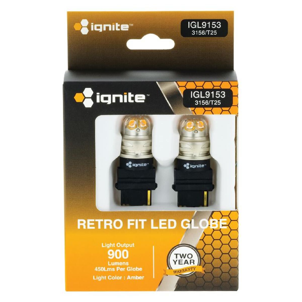 PKT 2 LED SIGNALLING GLOBE12/24v 3156 BASE AMBER900 LUMENS, , scaau_hi-res