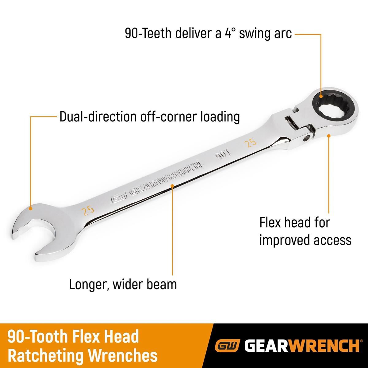 14 PIECE 90-TOOTH 12 POINT FLEX HEAD RATCHETING COMBINATION SAE WRENCH SET, , scaau_hi-res