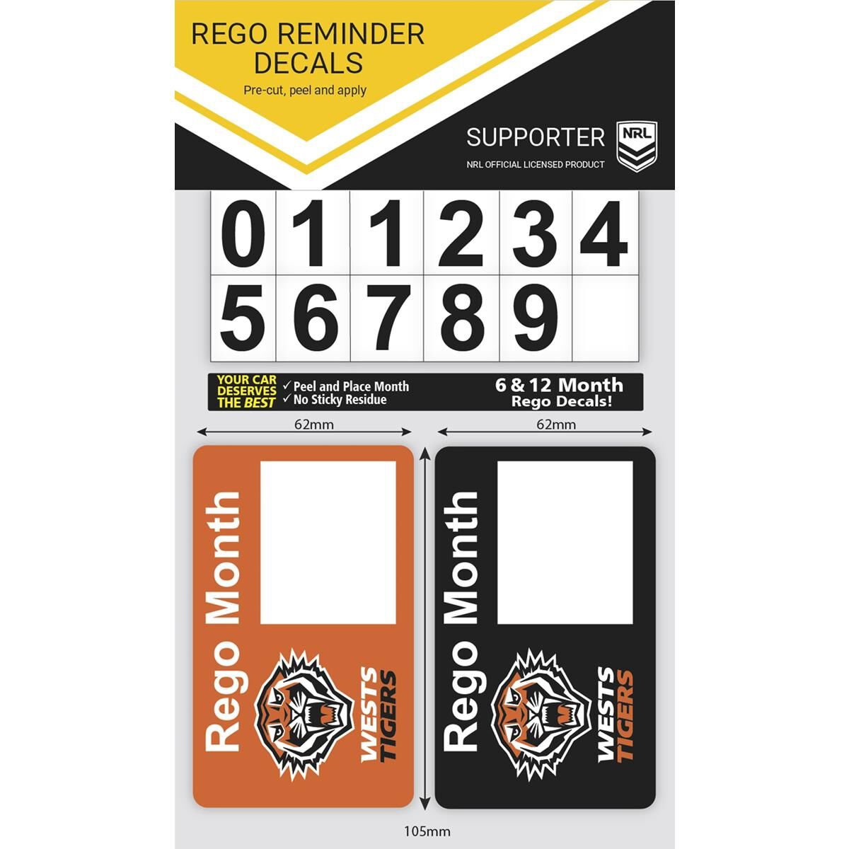 WESTS TIGERS REGO REMINDER DECAL, , scaau_hi-res