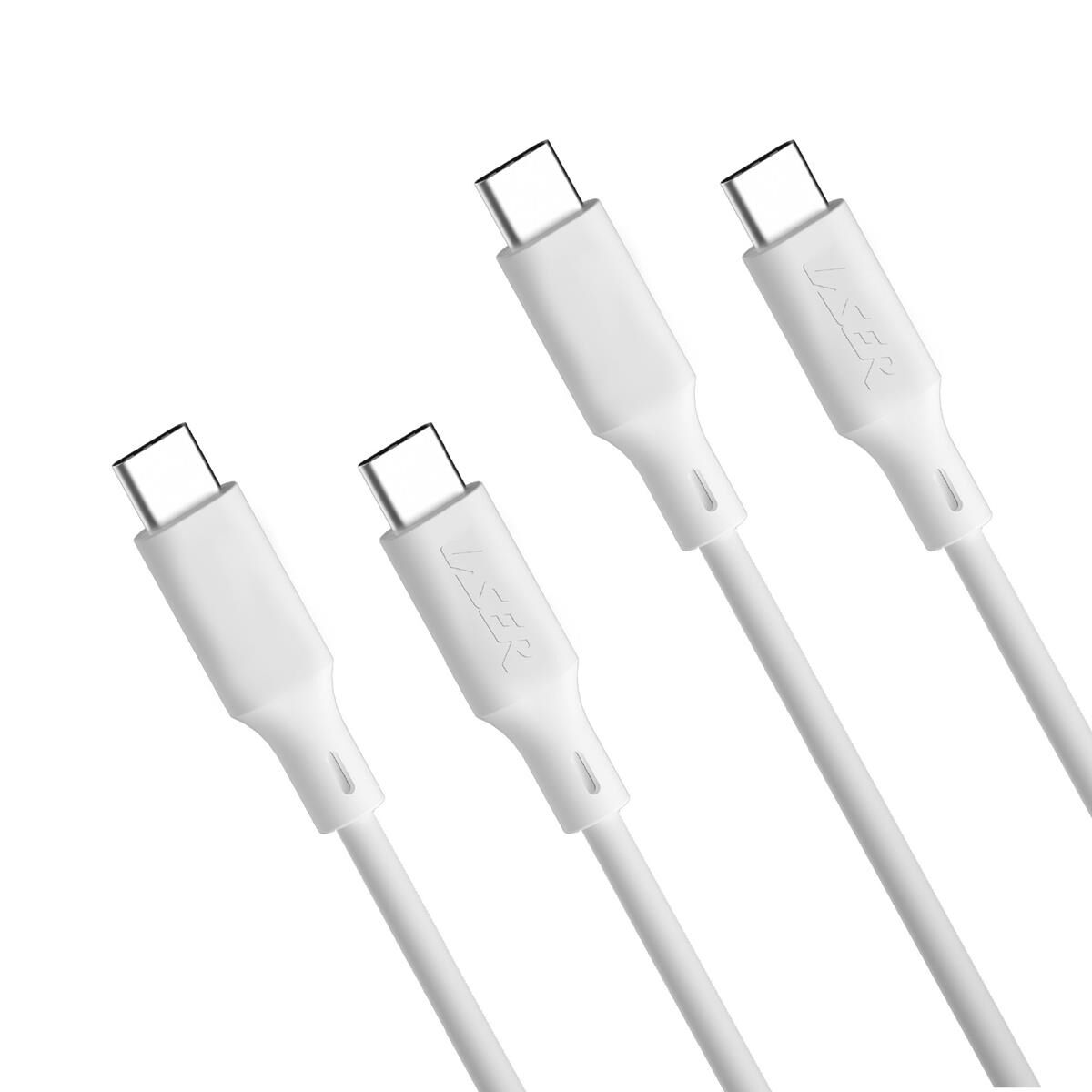 LASER 1M USB-C TO USB-C CHARGING CABLE 2 PACK &ndash; 60W FAST CHARGE, DATA SYNC, WHITE, , scaau_hi-res