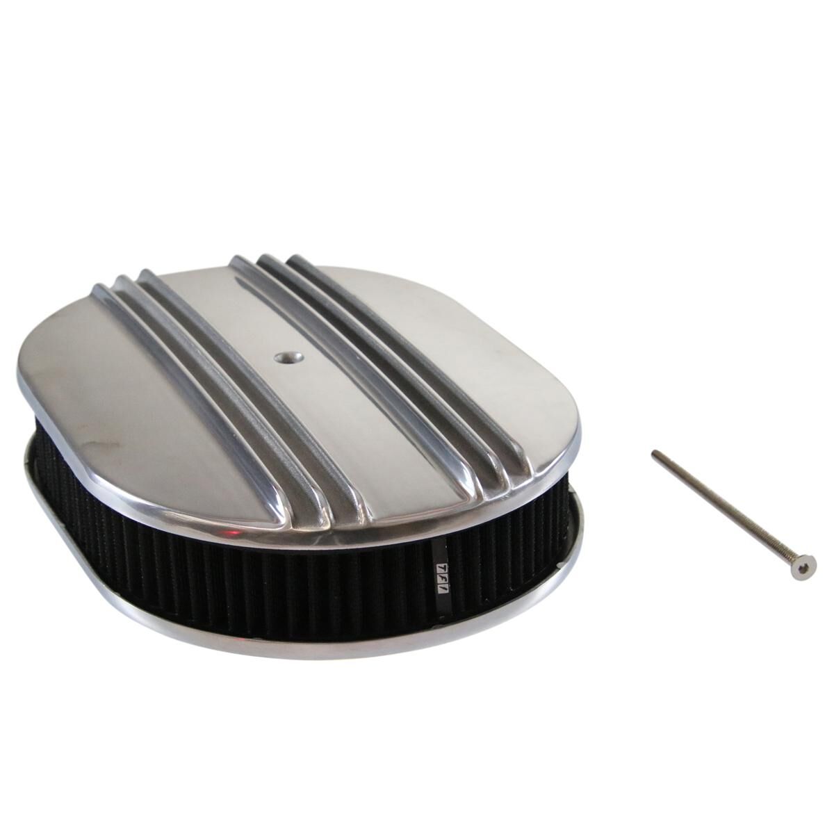 Air Cleaner 15 x 2 Oval Polished Aluminium Finned Black Element, , scaau_hi-res