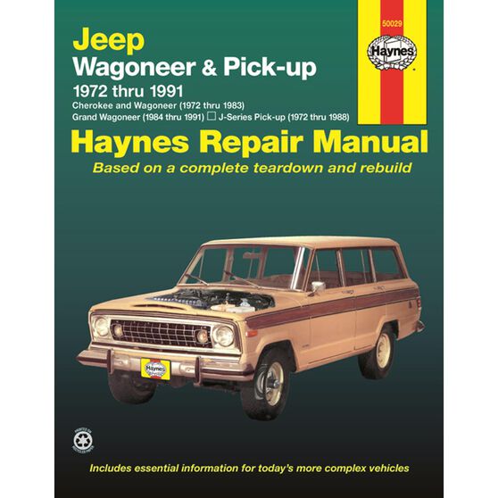 JEEP WAGONEER AND PICK-UP HAYNES REPAIR MANUAL COVERING WAGONEER (1972 THRU 1983), GRAND WAGONEER (1984 THRU 1991), CHEROKEE (1972 THRU 1983) AND J-SERIES PICK-UPS (1972 THRU 1988) (DOES NOT INCLUDE 1984 AND LATER COMANCHE PICK-UP MODELS), , scaau_hi-res