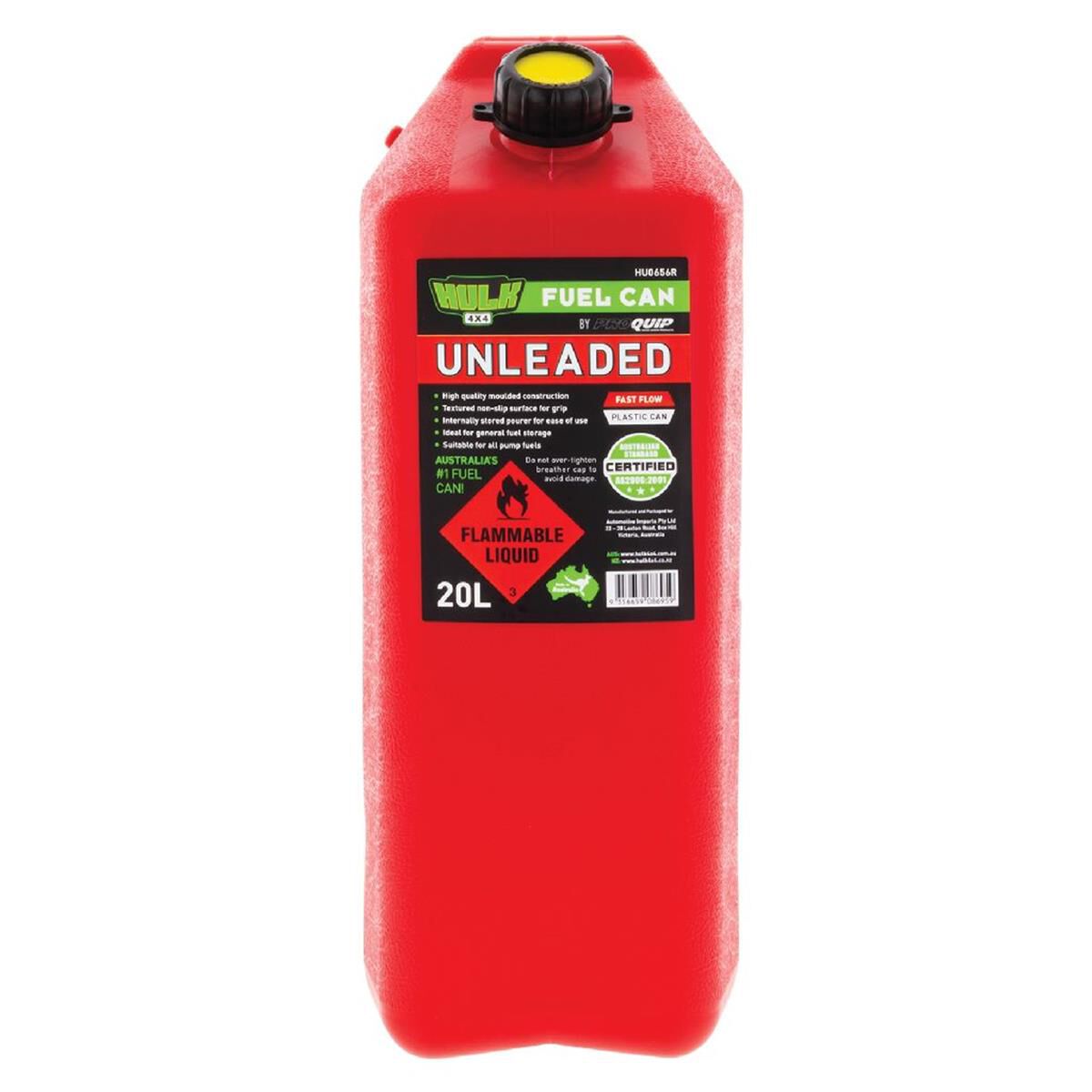 FAST FLOW PLASTIC FUEL CAN 20LT UNLEADED RED, , scaau_hi-res