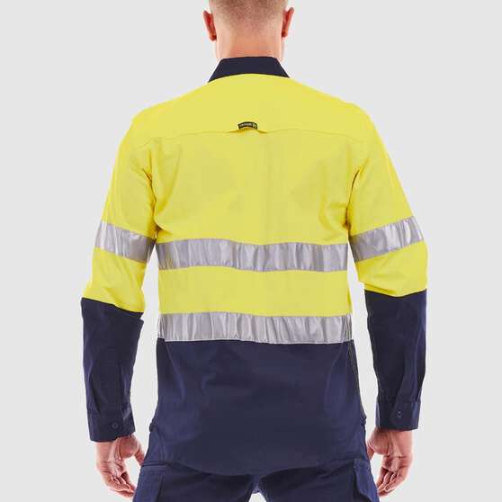 TRADIE LONG SLEEVE REFLECTIVE SHIRT HI VIS YELLOW/NAVY S, , scaau_hi-res
