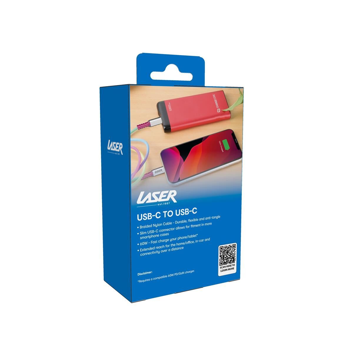 LASER USB-C TO USB-C BRAIDED CABLE - RAINBOW 2 PACK 2M | FAST CHARGE & DURABLE, , scaau_hi-res