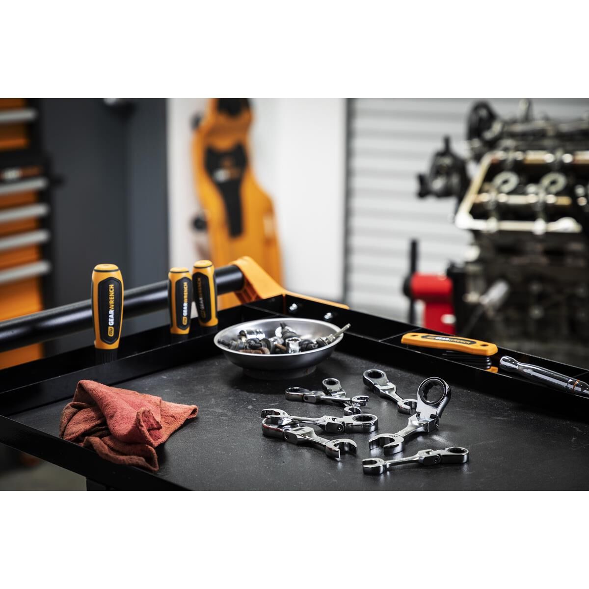 7 PIECE 90-TOOTH 12 POINT SAE STUBBY FLEX RATCHETING COMBINATION WRENCH SET, , scaau_hi-res