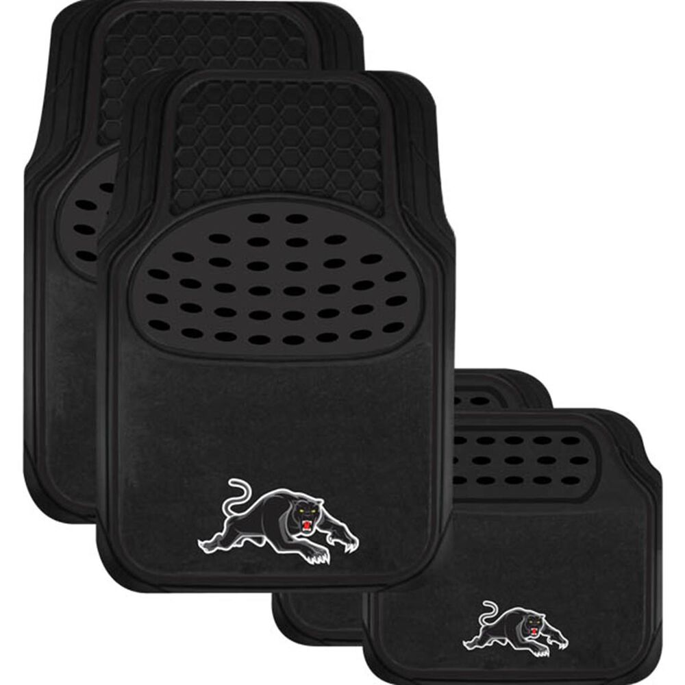 NRL Floor Mats Panthers, Combo Rubber/Carpet, Black, Set Of 4