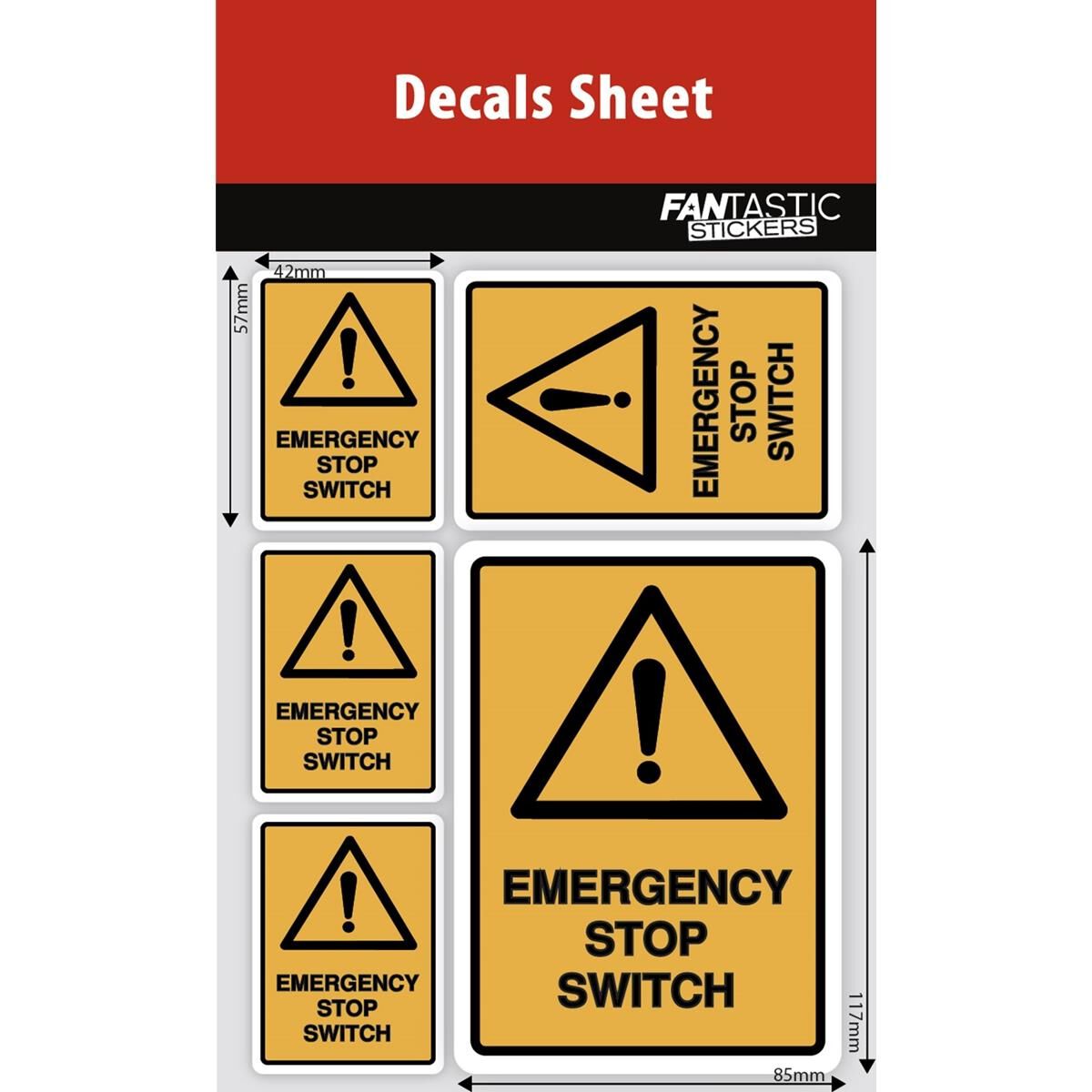 HEALTH & SAFETY EMERGENCY STOP SWITCH YELLOW WARNING SIGNS DECAL SHEET, , scaau_hi-res