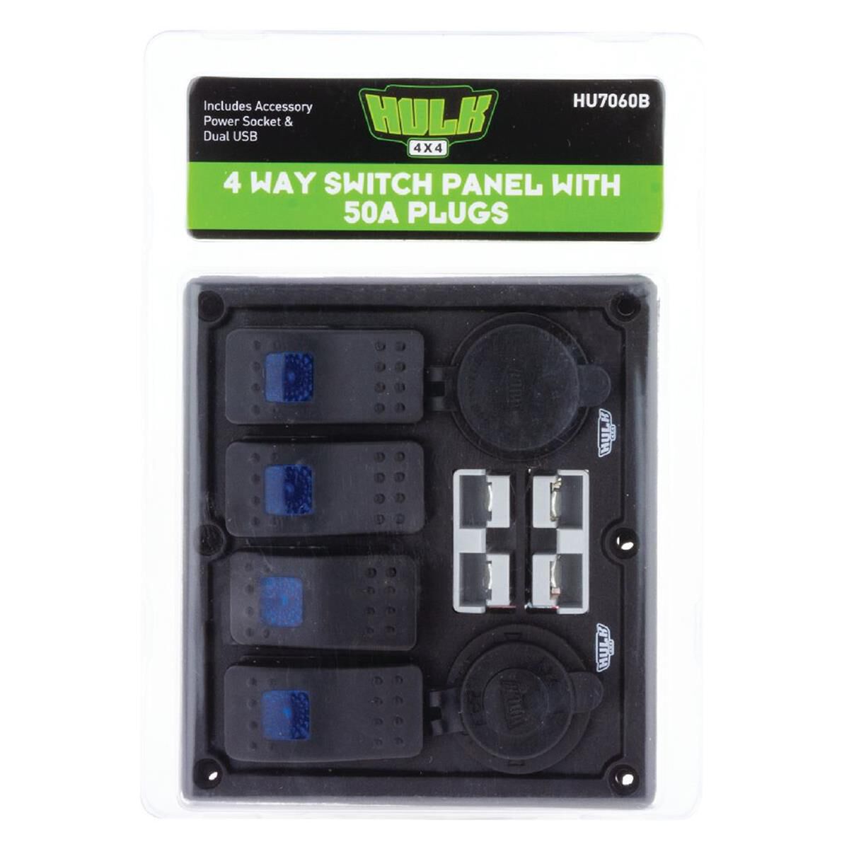 4 WAY SWITCH PANEL WITH 50A PLUGS ACC POWER SOCKET & USB, , scaau_hi-res