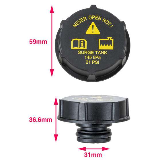 Radiator Cap Plastic Surge Tank Dual O Ring 21PSI, 145KPA, , scaau_hi-res
