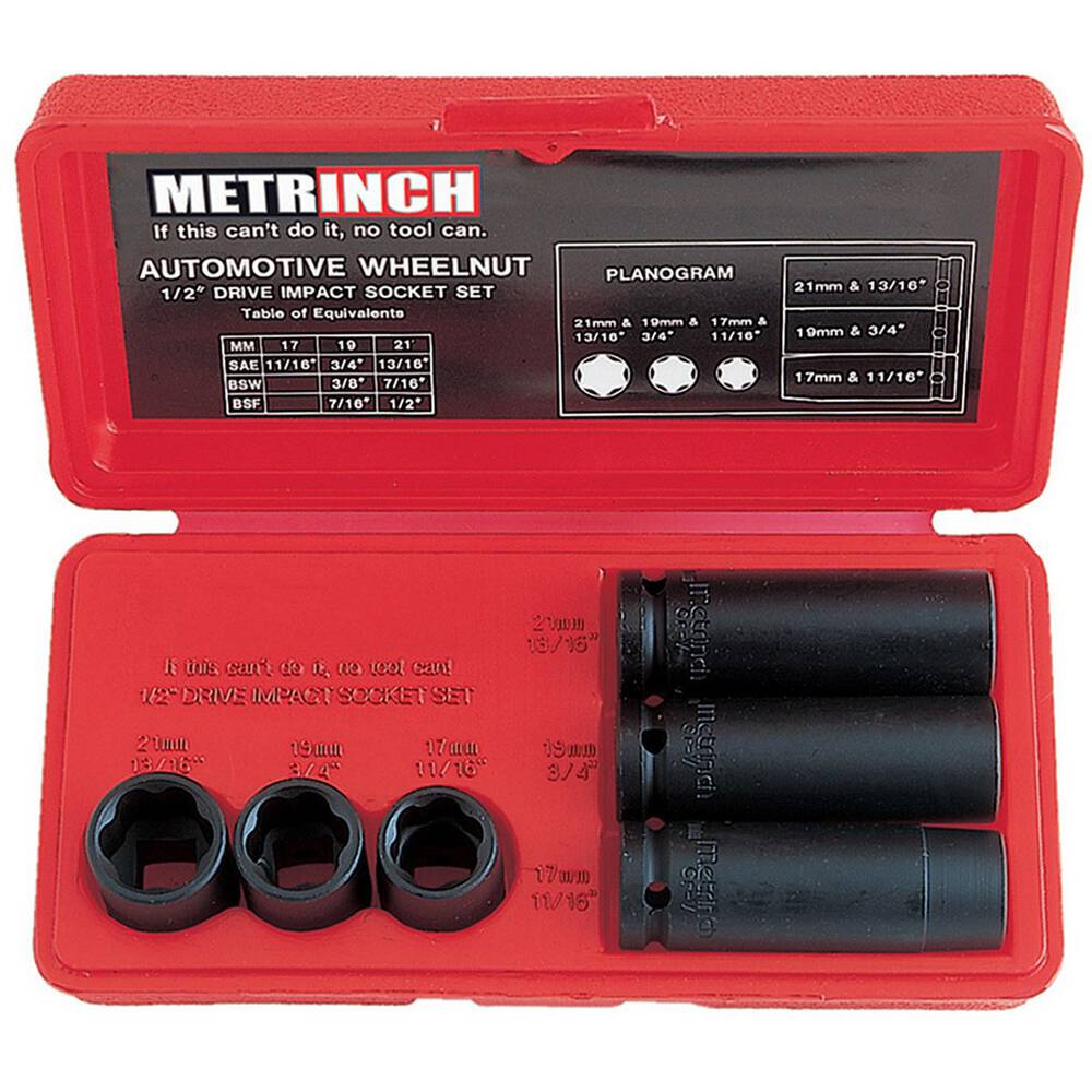 Metrench Metrinch Wheel Nut Set - 1/2 Inch Drive, 6 Piece - MET-2460 ...