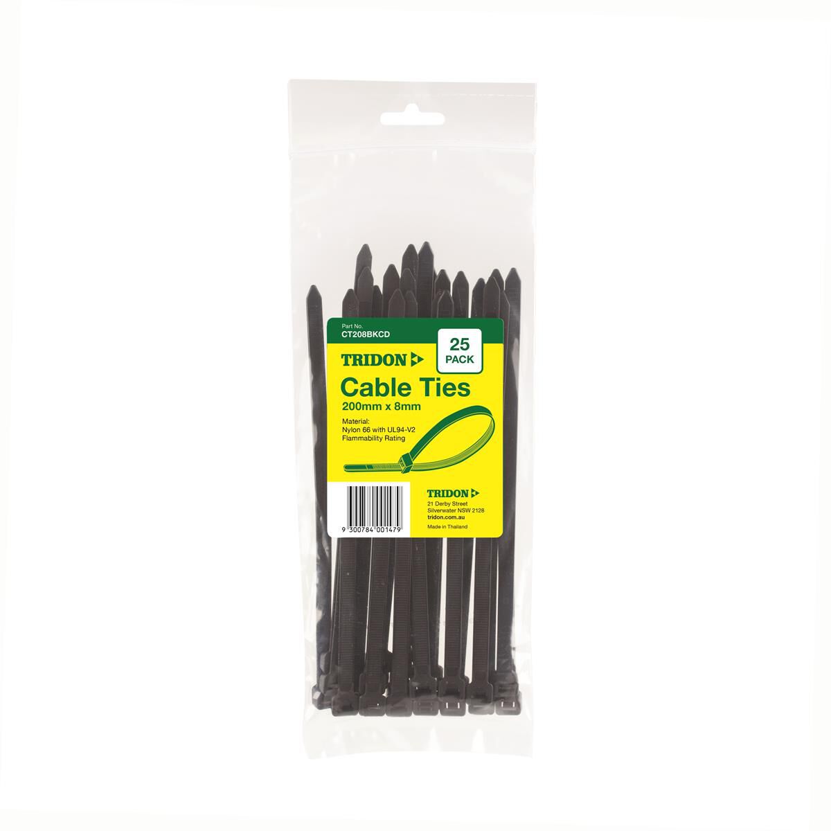TRIDON CABLE TIE BLACK 200X8MM PK25, , scaau_hi-res