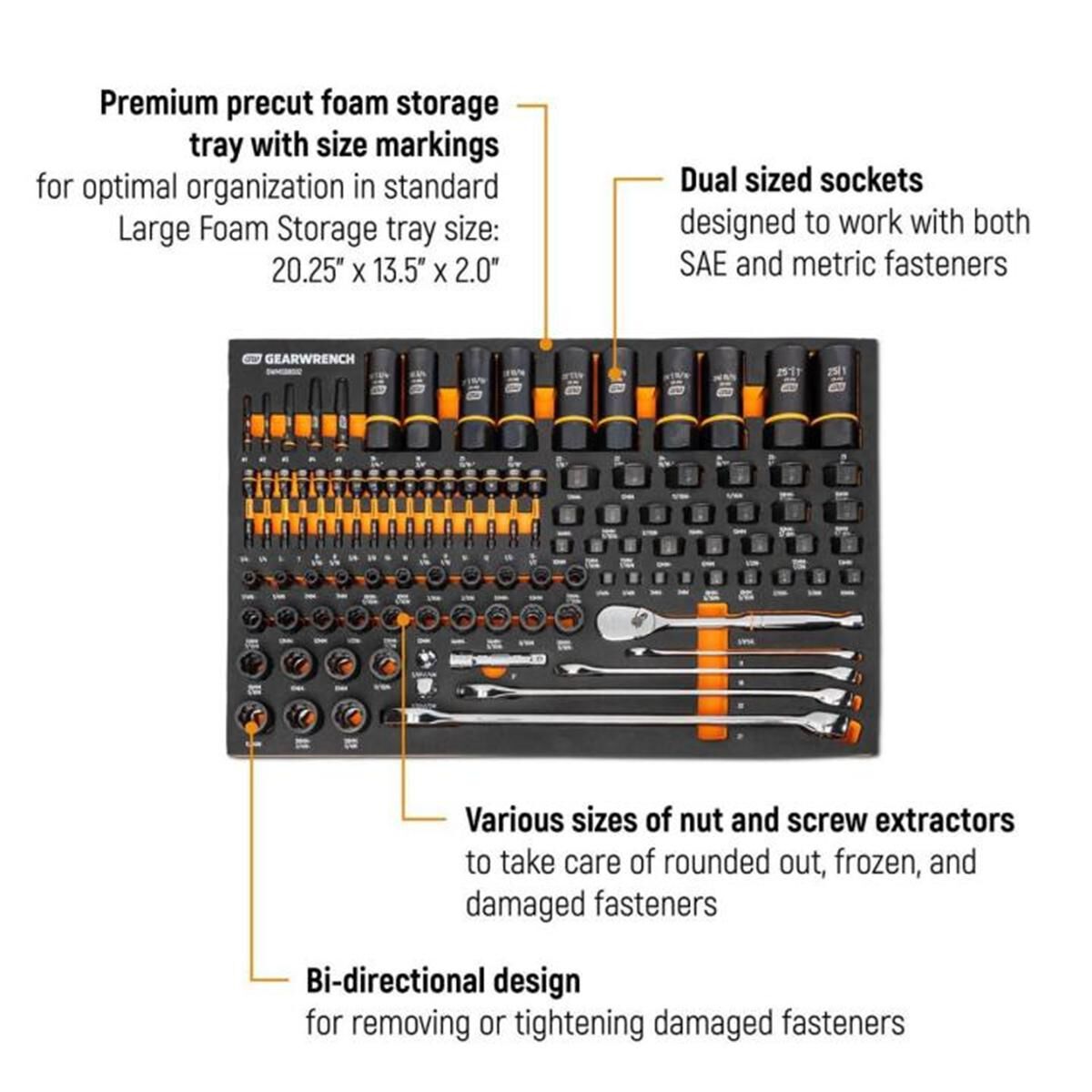 97 PIECE 1/4&rdquo;, 3/8&rdquo;, 1/2&rdquo; DRIVE BOLT BITER&trade; MECHANICS TOOL SET IN FOAM STORAGE TRAY, , scaau_hi-res