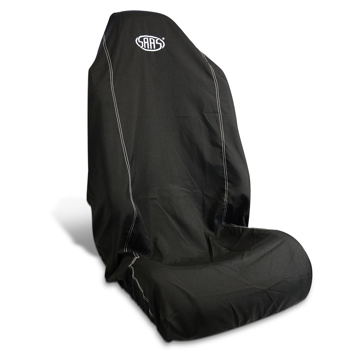 SAAS Seat Cover Throwover Black with Saas White Logo Large Supercheap Auto