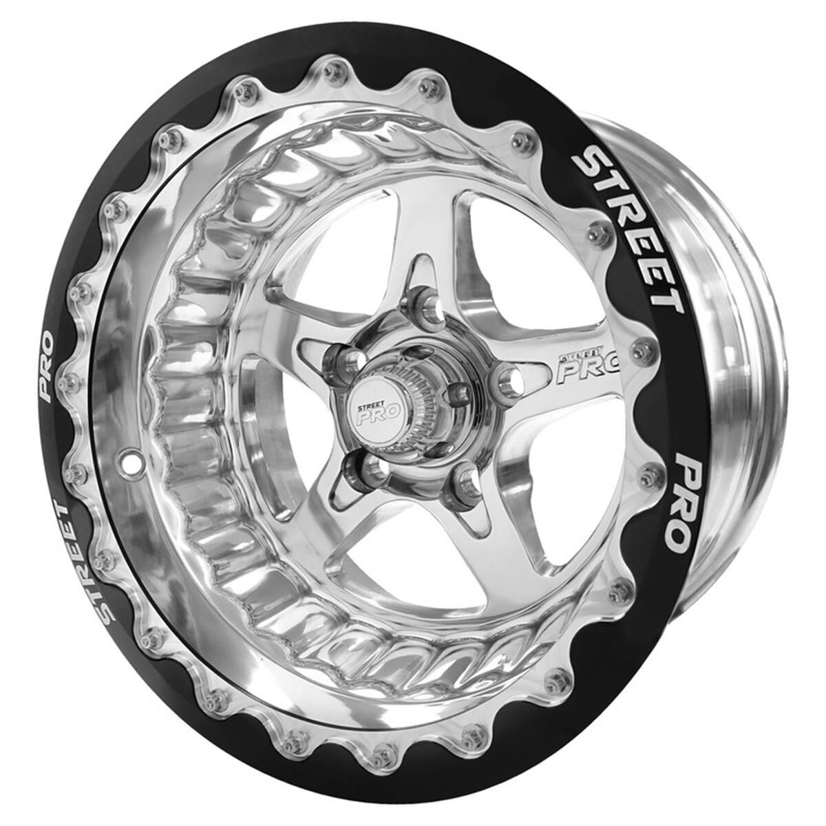 STREET PRO LL CONVO PRO WHEEL POLISHED, BLACK MACHINED BEAD LOCK STYLE 15X8.5' FOR HOLDEN FOR CHEVROLET BOLT CIRCLE 5 X 4.75' (-32) 3.50' BACK SPACE, , scaau_hi-res