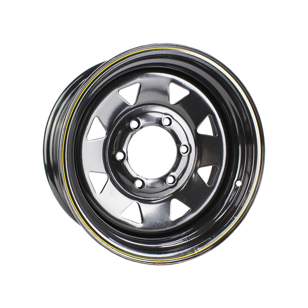 Sunrise Trailer 16" Sunraysia Steel Rim - Landcruiser 6 Stud, Black, , scaau_hi-res