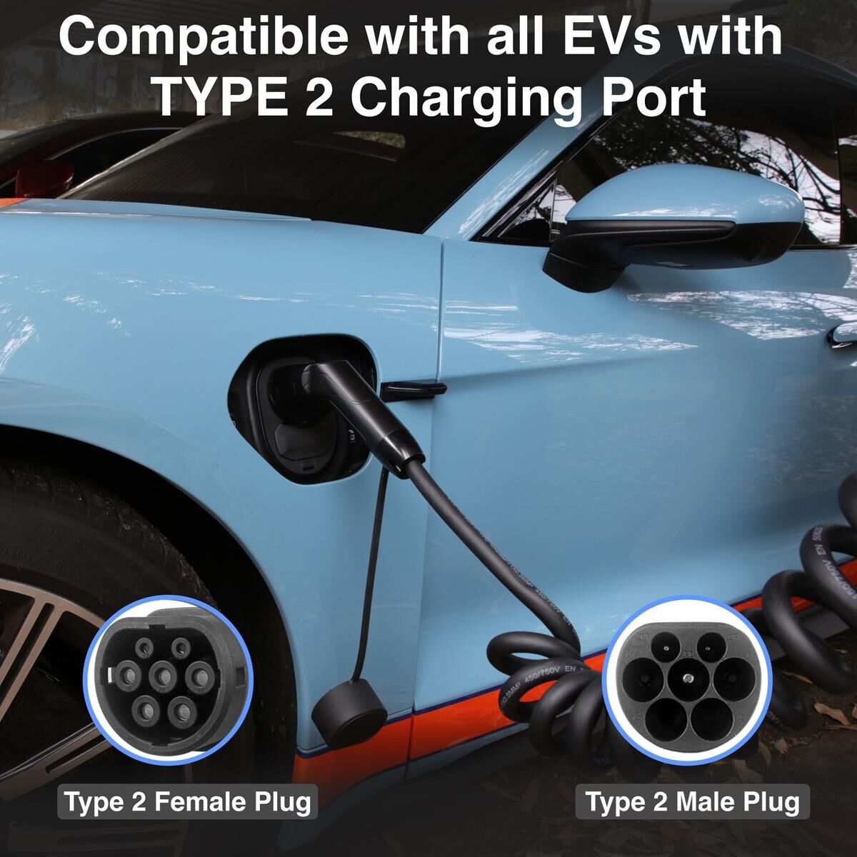 LASER 2.5M TYPE 2 TO TYPE 2 EV CHARGING CABLE &ndash; 22KW, 32A, IP55, COILED DESIGN, FAST CHARGE, , scaau_hi-res